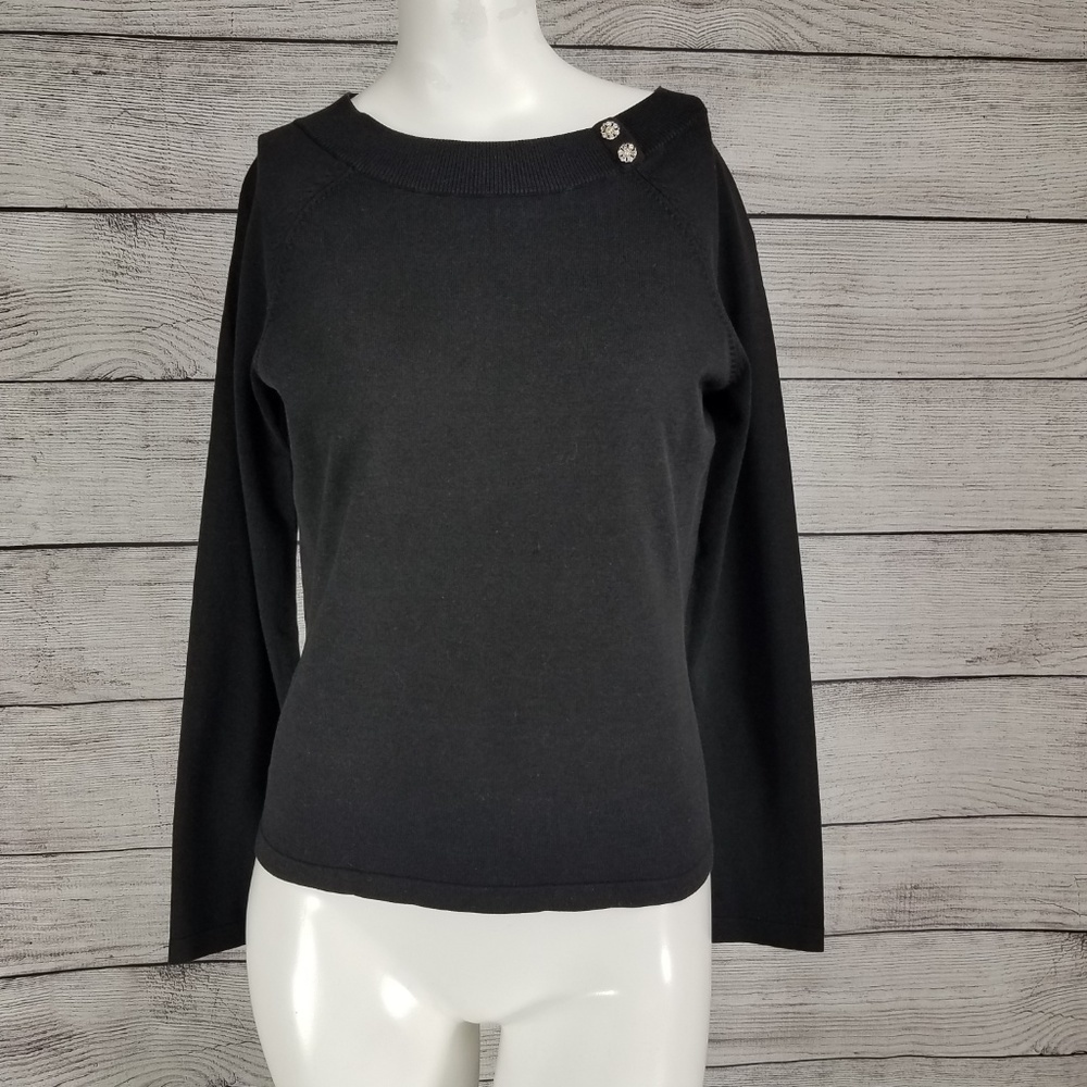 Ann Taylor Petites MP Silk blend knit Pullover Sweater Black Long sleeves